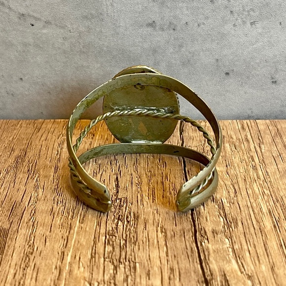 Zuni Turquoise and Coral Inlaid Stone Sterling Silver Bird Cuff Bracelet - Picture 3 of 16